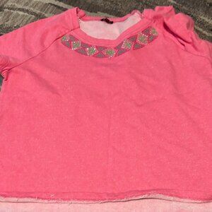 Pink Kids Shirt with Embellished Neckline